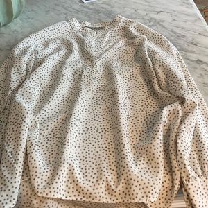 Beautiful cream silk blouse with black/grey dots